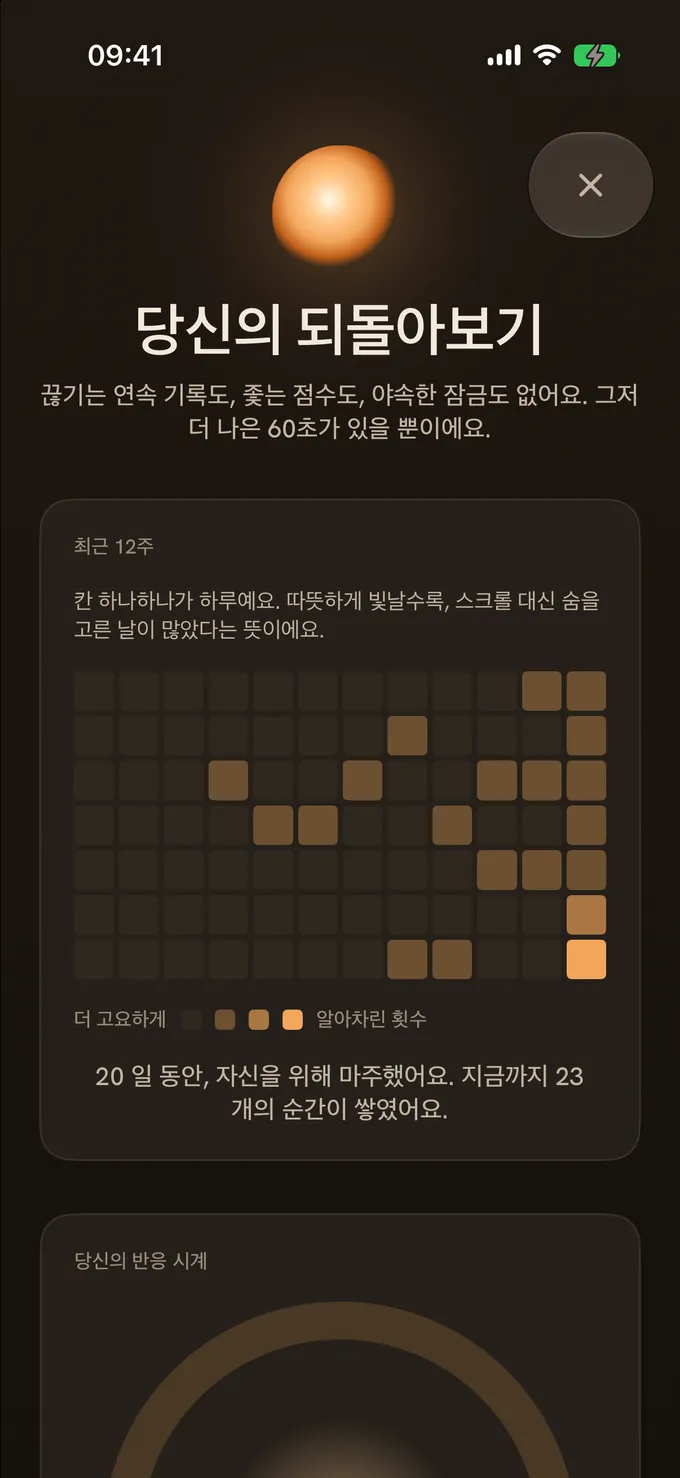 자책 없이 돌아보기. 픽셀로 보는 따뜻한 1년 히트맵.