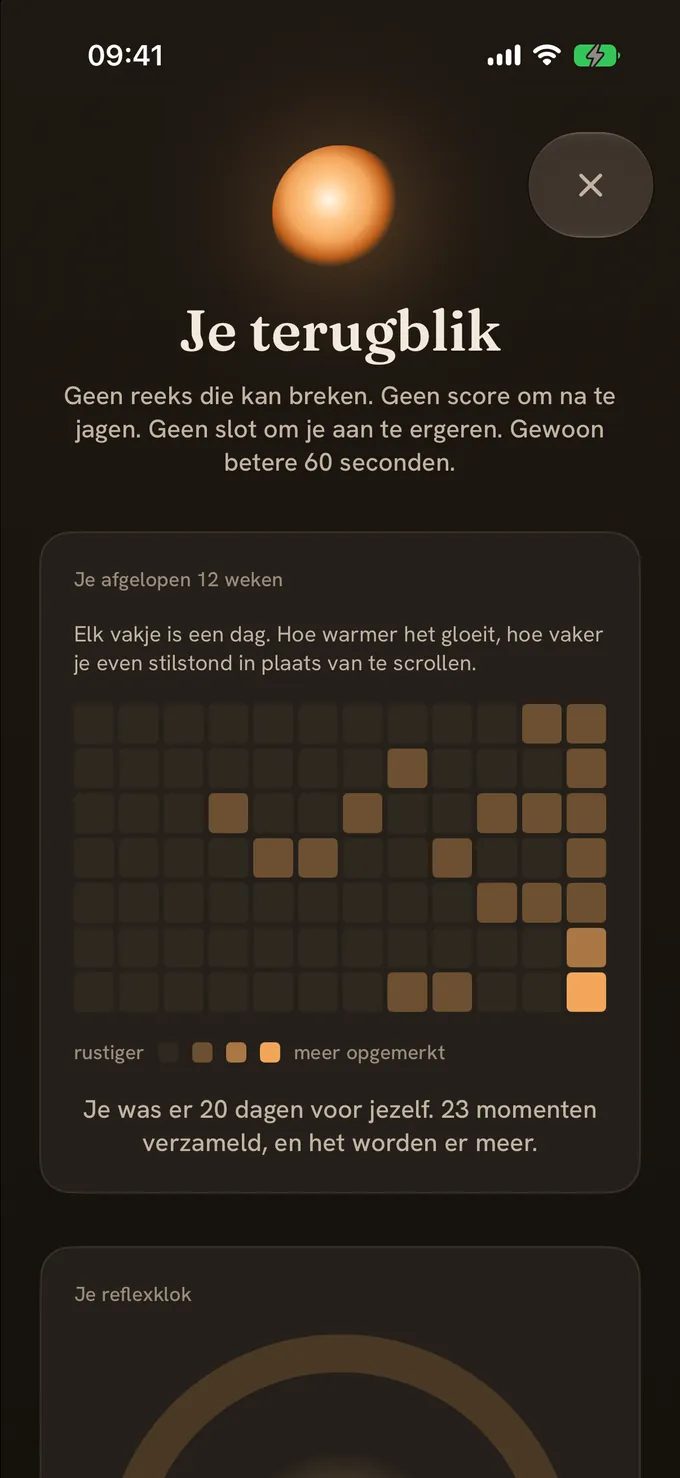 Terugblikken, zonder schuldgevoel: een warme heatmap van een jaar in pixels.